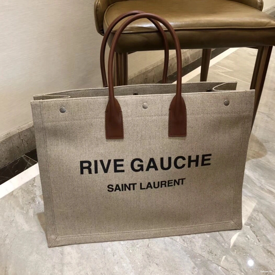 YSL LEATHER AND LINEN PRINTED GAUCHE BAG TOTE IN RIVE 0709